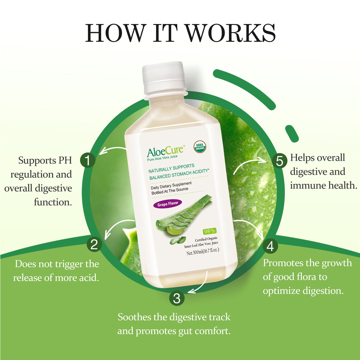 Pure Aloe Vera Juice Grape Flavor - USDA Certified Organic