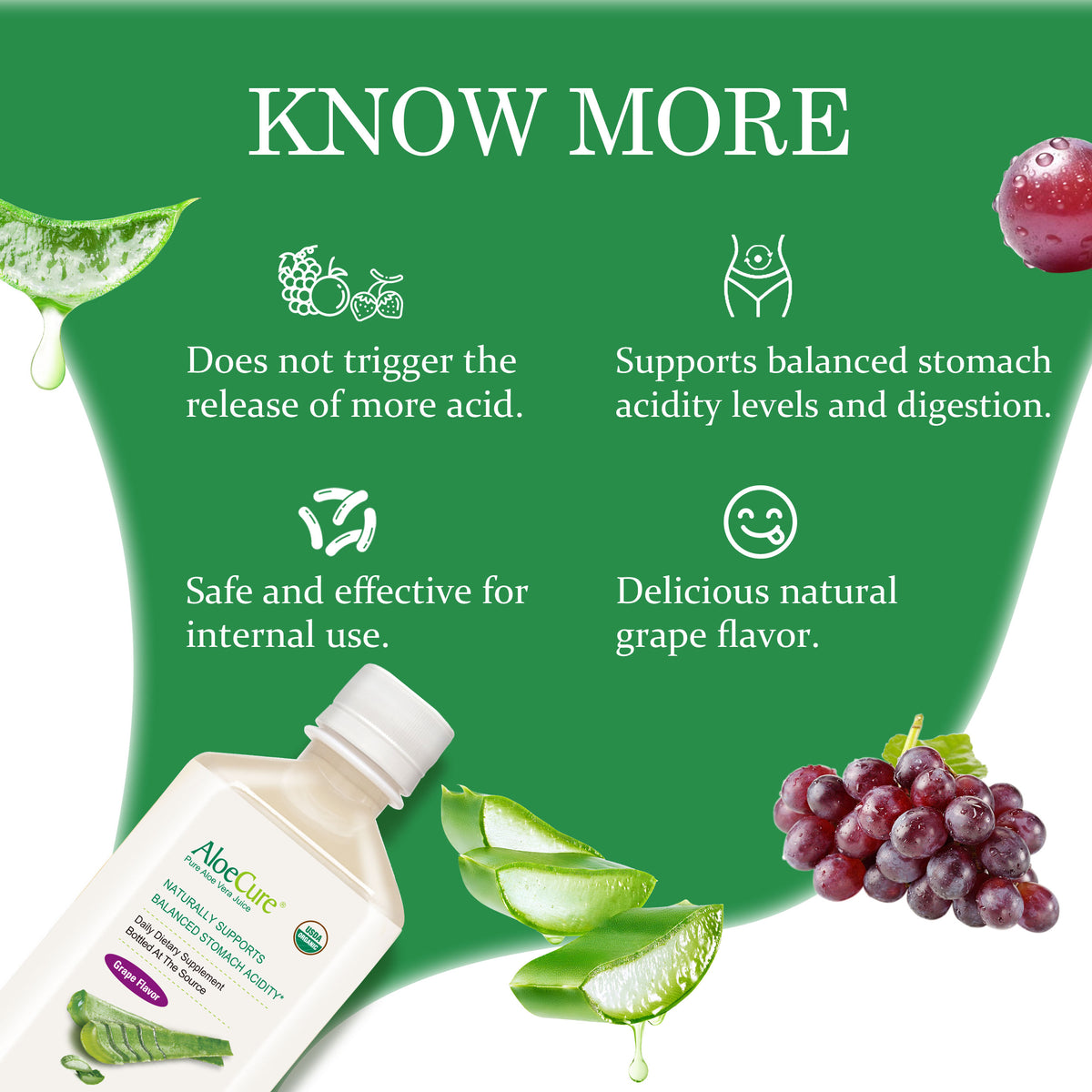 Pure Aloe Vera Juice Grape Flavor - USDA Certified Organic