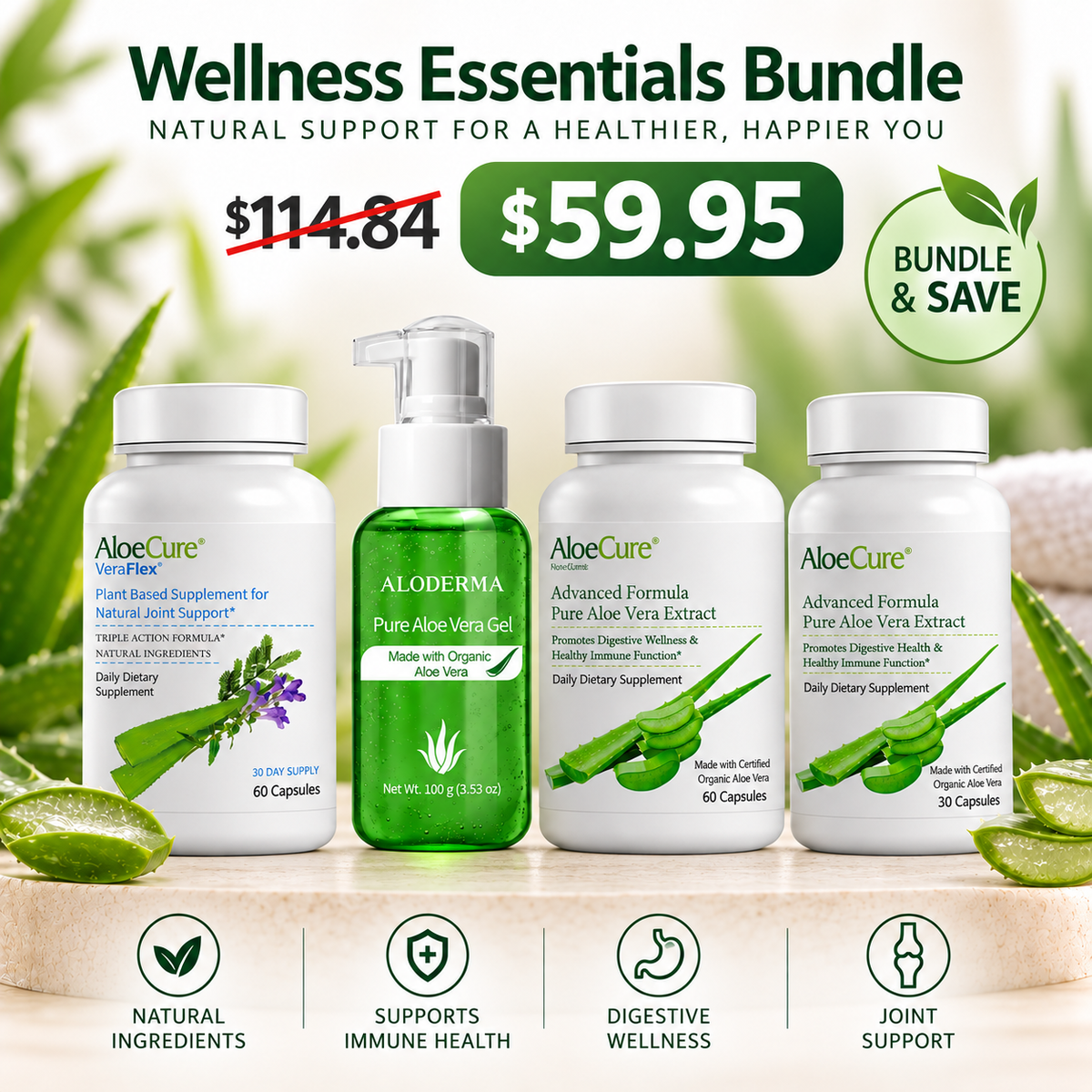 Aloe Wellness Essentials Bundle - Immune System, Joint Support and Skin Hydration