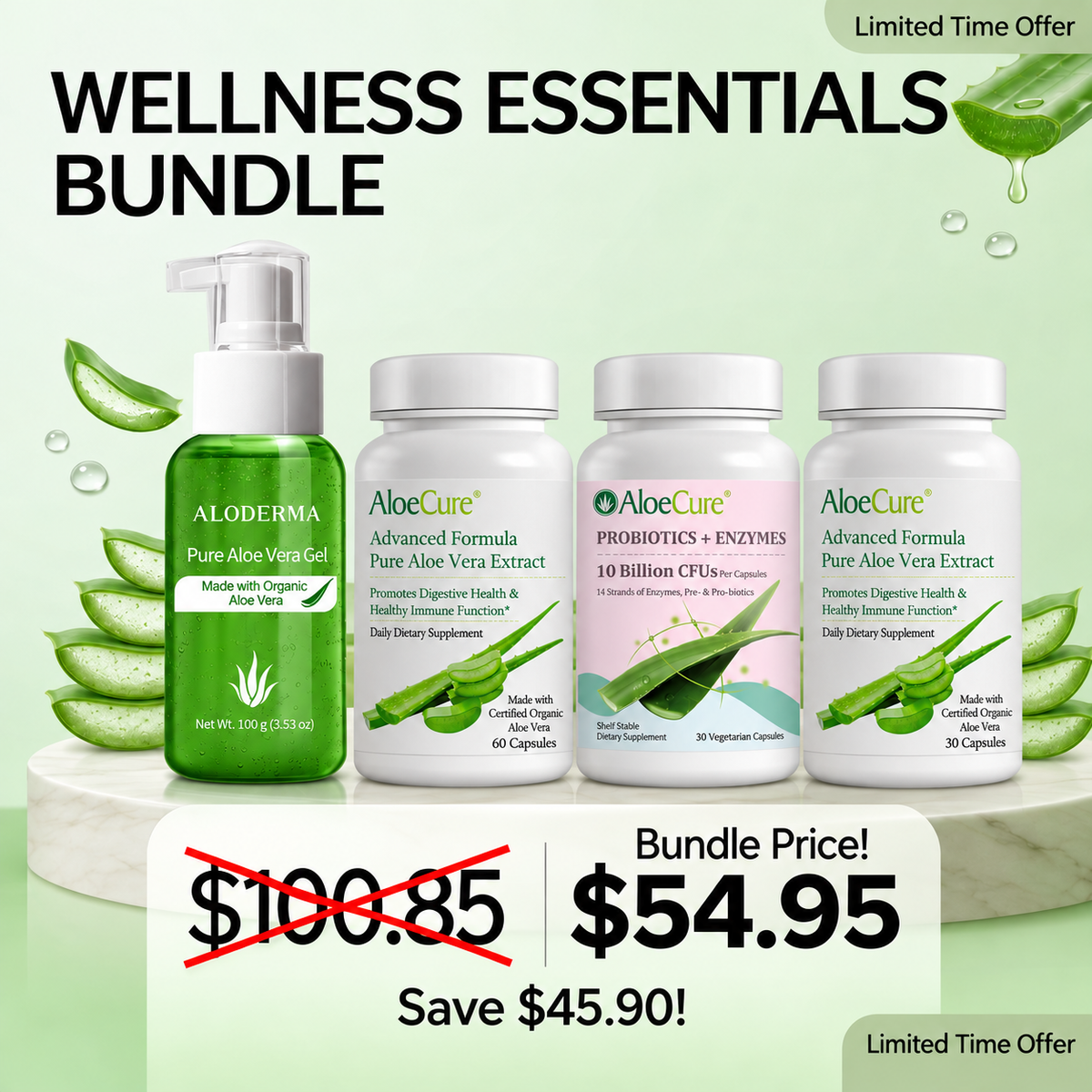 Aloe Digestive Essentials Bundle - Digestive Support with Probiotics + Enzymes, &amp; Aloe Vera Gel
