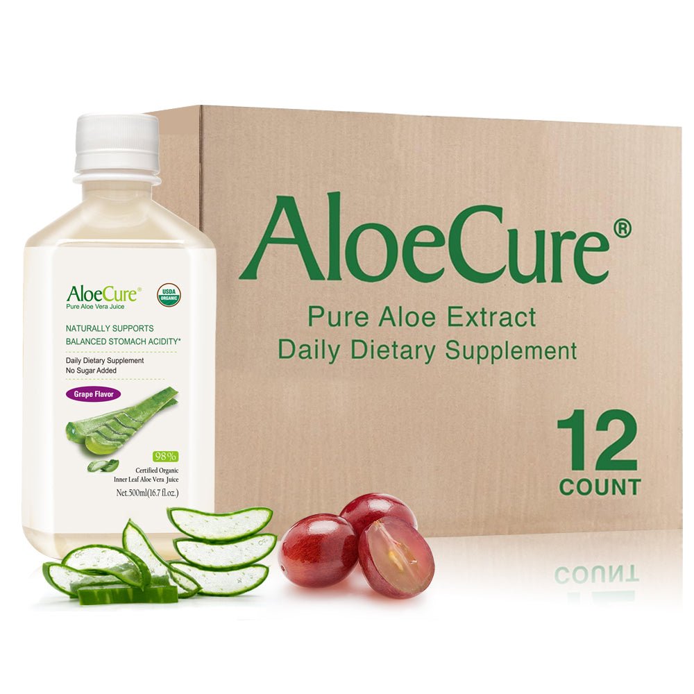 Pure Aloe Vera Juice Grape Flavor - USDA Certified Organic - AloeCure