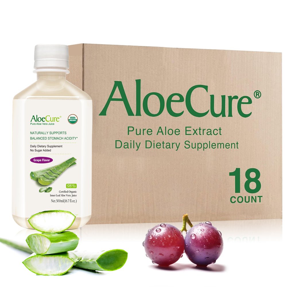 Pure Aloe Vera Juice Grape Flavor - USDA Certified Organic - AloeCure