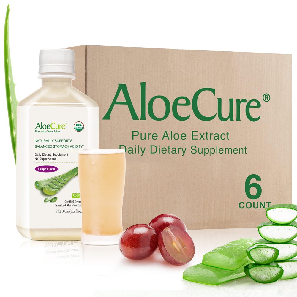 Pure Aloe Vera Juice Grape Flavor - USDA Certified Organic - AloeCure