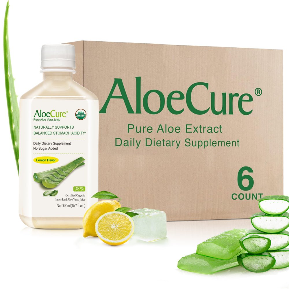 Pure Aloe Vera Juice Lemon Flavor - USDA Certified Organic - AloeCure